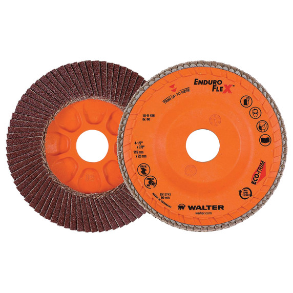 Walter 15R456 4-1/2x7/8 Enduro-Flex Flap Discs with Eco-Trim Backing 60 Grit Type 27, 10 pack