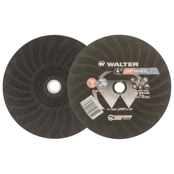 Walter 11T092 9x5/64x7/8 ZIP WHEEL High Performance Cut-Off Wheels Type 1 A30 Grit, 25 pack