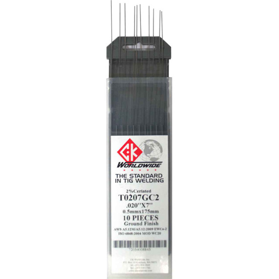 CK T0207GC2 2% Ceriated Tungsten Electrode .020" X 7", 10 pack