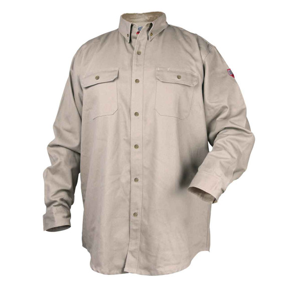 Black Stallion WF2110-ST FR Cotton Work Shirt, NFPA 2112 Arc Rated, Stone Khaki, Medium