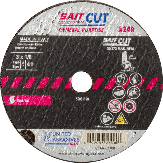 United Abrasives SAIT 23060 3x1/8x3/8 A24R Thin High Speed Cut-off Wheels, 25 pack