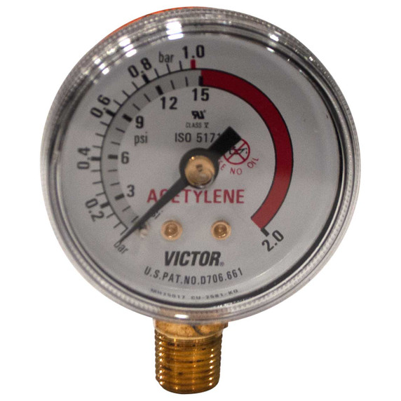 Victor 1435-0090RP Replacement 1.5" Gauge 2 bar/ 15 psi, Acetylene, G-150 Series