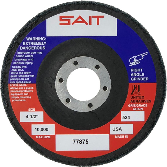 United Abrasives SAIT 77875 4-1/2x7/8 Unitized Wheels Series 524 Type 27 Silicon Carbide Soft Density Medium Grade, 5 pack