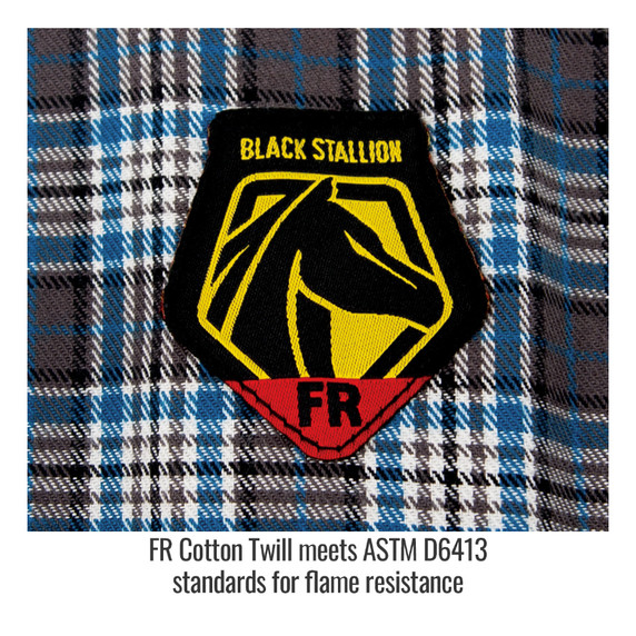 Black Stallion FS9-PGY FR Cotton Work Shirt, Gray Plaid, Medium