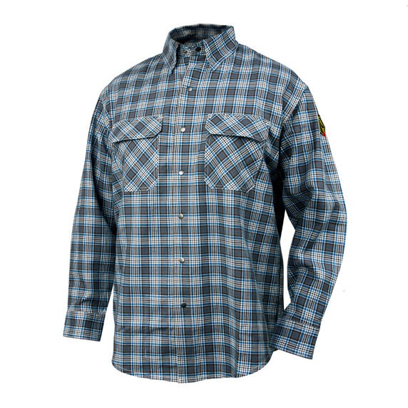 Black Stallion FS9-PGY FR Cotton Work Shirt, Gray Plaid, Large