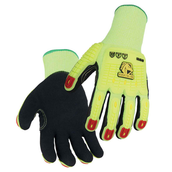 Black Stallion GR4040-HB AccuFlex A5 Cut & Impact Resistant Hi-Vis Sandy Nitrile-Coated Knit Glove, X-Large