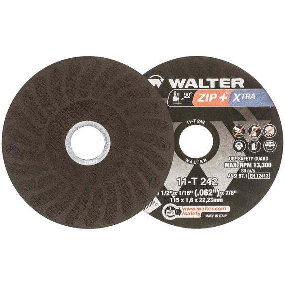 Walter 11T242 4-1/2x1/16x7/8 ZIP+ XTRA Heavy Duty Cut-Off Wheels Type 1 Grit A36, 25 pack