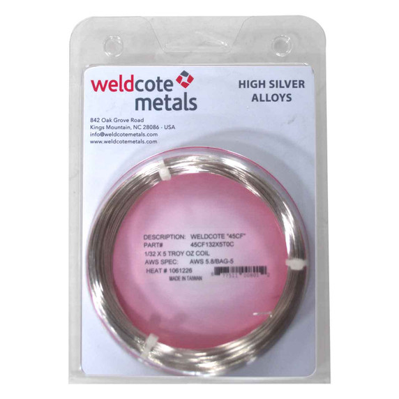 Weldcote Metals "45CF" 1/32" x 5 troy oz. coil Cadmium Free