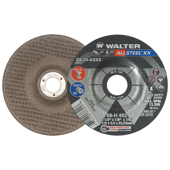Walter 08H452 4-1/2x1/8x7/8 Allsteel XX High Performance Grinding Wheels Type 27, 25 pack