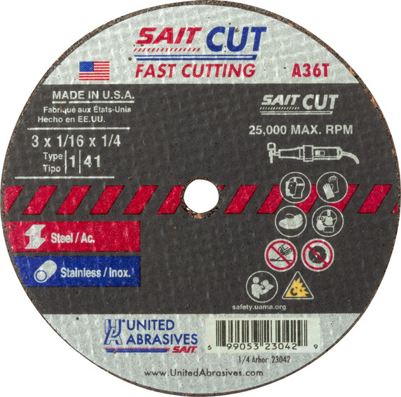 United Abrasives SAIT 23042 3x1/16x1/4 A36T Fast Cutting Thin High Speed Cut-off Wheels, 50 pack