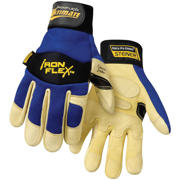Steiner 0914 IronFlex Ultimate Grain Pigskin Leather Palm Mechanics Gloves Blue/Tan Medium