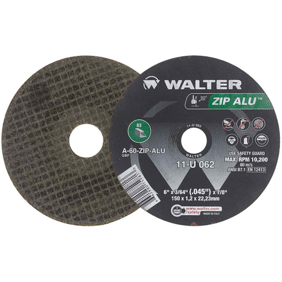 Walter 11U062 6x3/64x7/8 ZIP ALU Cut-Off Wheels for Aluminum Type 1 Grit A60, 25 pack