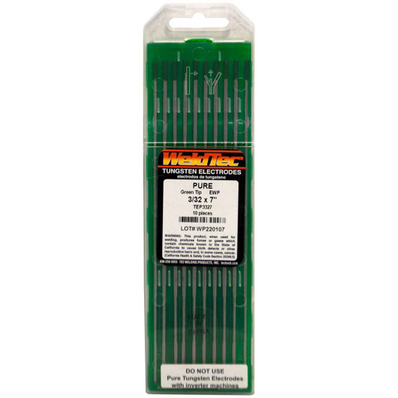 Weldtec TEP3327 Pure, EWP Electrode, 3/32" x 7", 10 pack