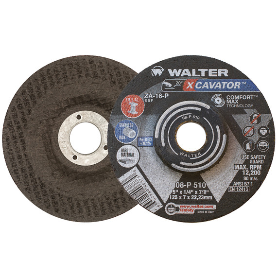 Walter 08P510 5x1/4x7/8 Xcavator Premium High Removal Grinding Wheels Contaminant Free Type 27, 25 pack