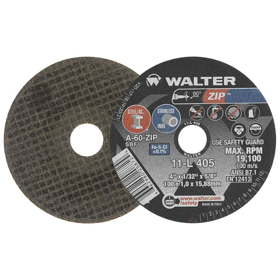 Walter 11L405 4x1/32x5/8 ZIP Steel and Stainless Contaminant Free Cut-Off Wheels Type 1 Grit A60, 25 pack