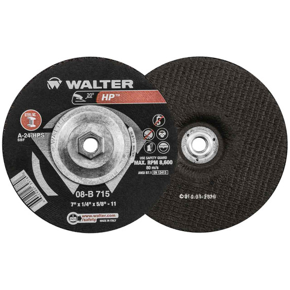 Walter 08B715 7x1/4 5/8-11 HP Spin-On Metal Hub High Performance Grinding Wheels Type 27S Grade A-24, 10 pack