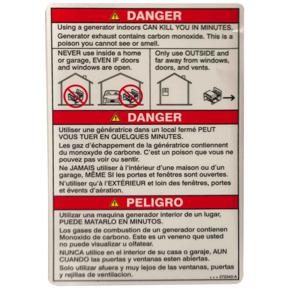 Miller 272340 Label, Danger Using Generator Indoor (En/Fr/Sp-Sym)