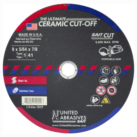 United Abrasives SAIT 20229 9x5/64x7/8 Premium Performance Ultimate Ceramic Cut Portable Saw Blades, 25 pack