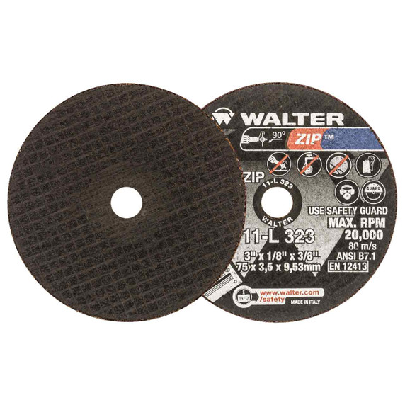 Walter 11L323 3x1/8x3/8 ZIP Steel and Stainless Contaminant Free Cut-Off Wheels Type 1 Grit A24, 25 pack