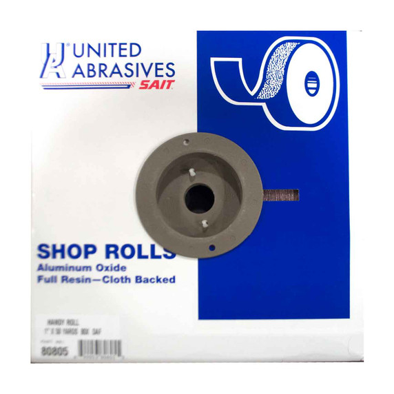 United Abrasives SAIT 80805 Blue Line 1" x 50 Yards DA-F Aluminum Oxide Cloth Handy Shop Rolls 80 Grit