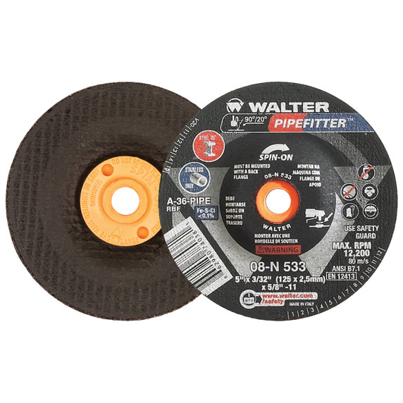 Walter 08N533 5x3/32x5/8-11 Pipefitter Spin-On Contaminant Free Grinding Wheels Type 27S, 25 pack