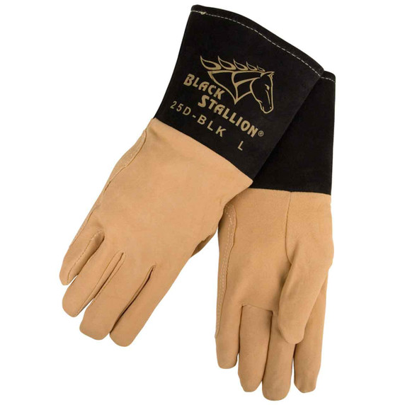 Black Stallion 25D-BLK Premium Deerskin TIG Welding Gloves, Large