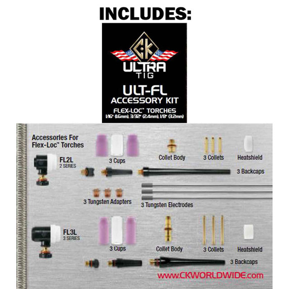 CK UltraTIG FL250 Water Cooled TIG Torch Kit, Flex-Loc, 250A, 25', 3-Pc, Super-Flex, USFL2525SF