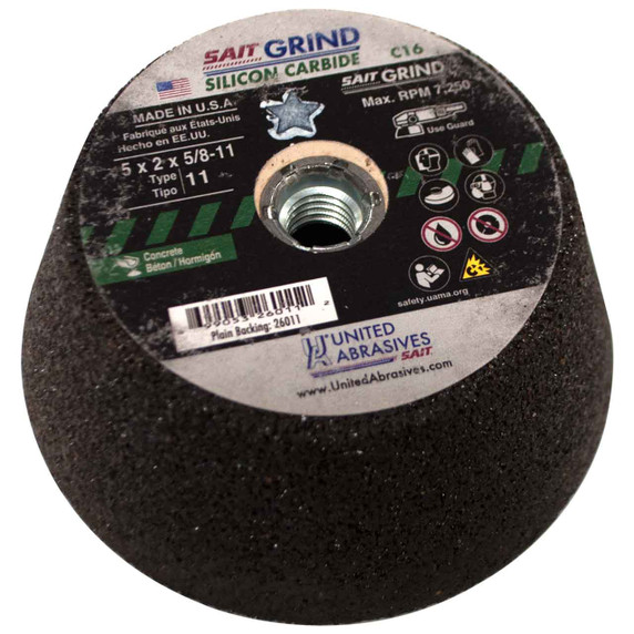 United Abrasives SAIT 26011 5x2x5/8-11 C16 Plain Backed Tough Grinding Concrete Cup Stones, 6 pack