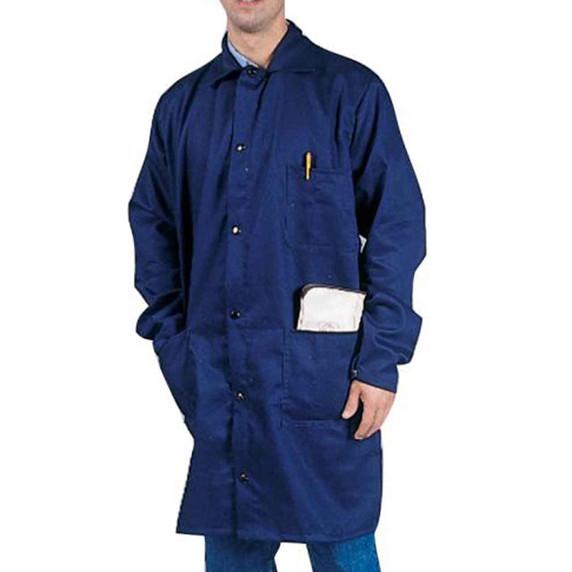 Tillman 6640B 9 oz. 40" Navy Flame Retardant Cotton Shop Coat, Large