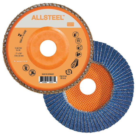 Walter 15W704 7x7/8 ALLSTEEL Flap Disc with Eco-Trim Backing 40 Grit Type 27, 10 pack