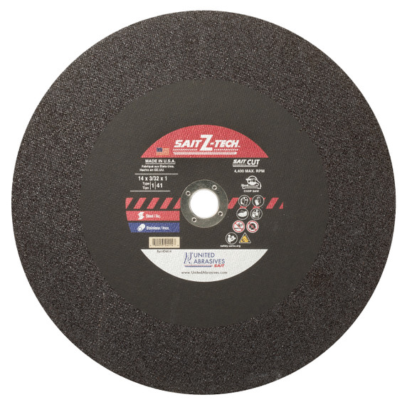 United Abrasives SAIT 24414 14x3/32x1 Z-Tech High Performance Chop Saw Cutting Wheel, 10 pack