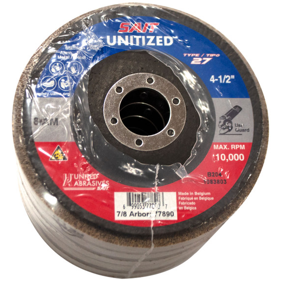 United Abrasives SAIT 77890 4-1/2x7/8 Unitized Wheels Series 8AM (821) Type 27 Aluminum Oxide Hard Density Medium Grade, 5 pack