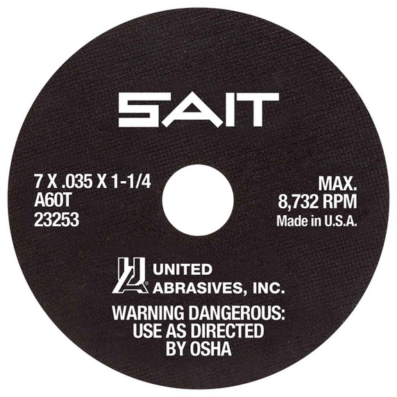United Abrasives SAIT 23253 7x.035x1-1/4 A60T Tool Room Smooth Cutting Cut-off Wheels, 50 pack