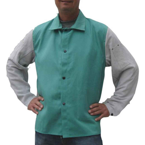 Tillman 9630 30" 9 oz. Green FR Cotton/Side Split Leather Jacket, Large