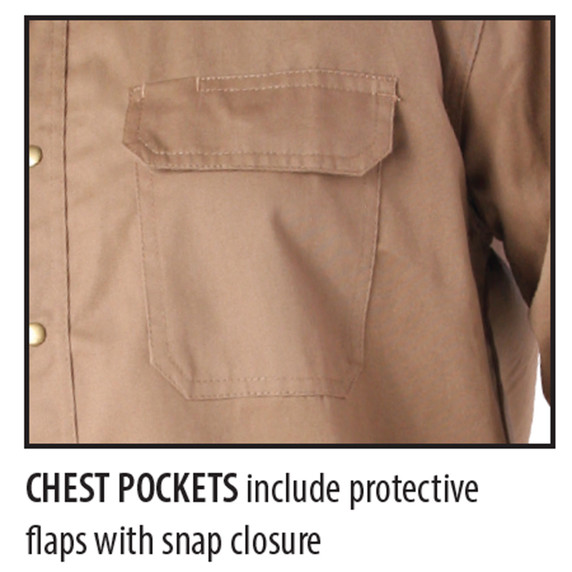 Black Stallion FS7-KHK Flame-Resistant Cotton Work Shirt, Khaki, Large