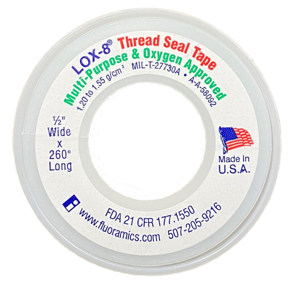 Fluoramics 9010005 LOX-8 Full Density PTFE Tape 1/2" x 260"