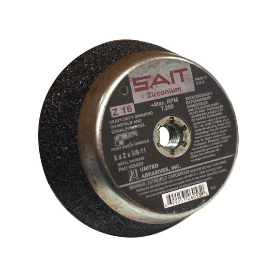 United Abrasives SAIT 26053 5x2x5/8-11 Z16 Metal Backed Toughest Grinding Zirconium Cup Stone, 6 pack