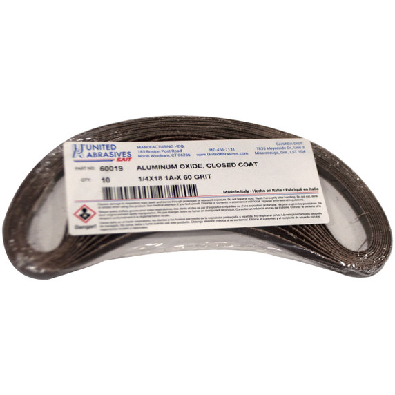 United Abrasives SAIT 60019 1/4x18 Quick Ship 1A-X Aluminum Oxide File Sander Belt, 60 Grit, 10 pack