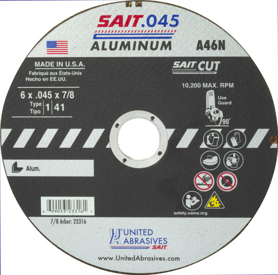 United Abrasives SAIT 23316 6x.045x7/8 A46N Aluminum Aggressive Cut-off Wheels, 50 pack