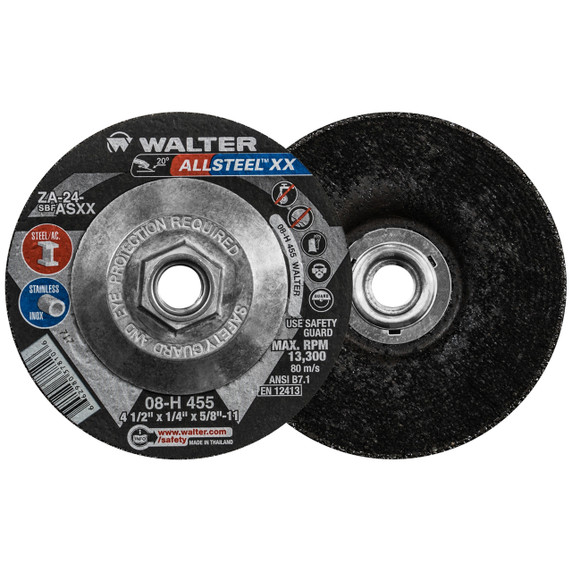 Walter 08H455 4-1/2x1/4x5/8-11 Allsteel XX Metal Hub High Performance Grinding Wheels Type 27, 10 pack