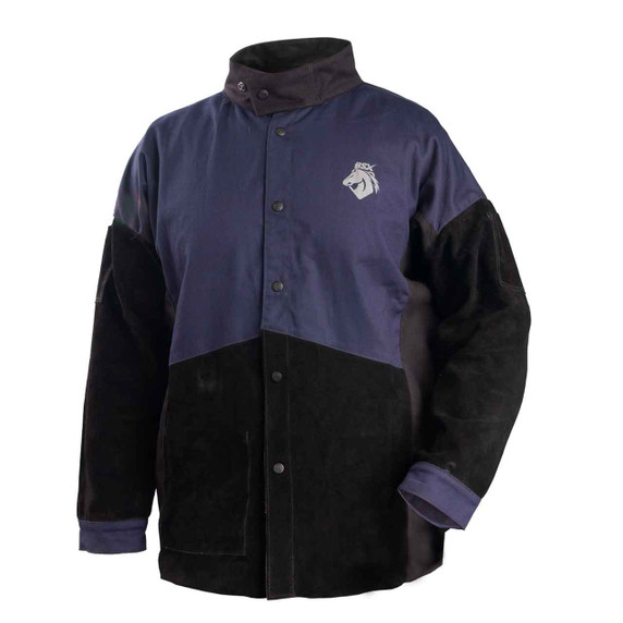 Black Stallion JH1016-NB BSX FR Cotton & Cowhide Hybrid Welding Jacket, Navy & Black, 2X-Large