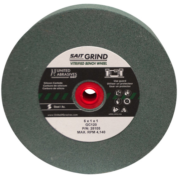 United Abrasives SAIT 28105 6x1x1 GC120 Green Silicon Carbide General Purpose Bench Grinding Wheel