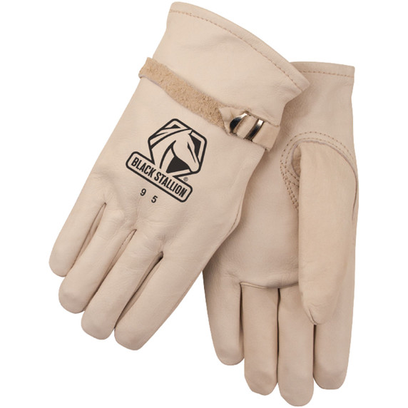 Black Stallion 95 Premium Grain Cowhide Drivers Gloves with Pull Strap, Large