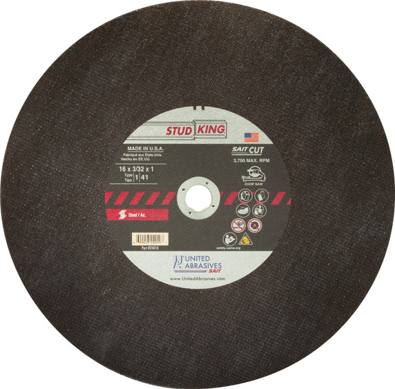 United Abrasives SAIT 24010 16X3/32X1 Stud King Specialty Chop Saw Wheels, 10 pack