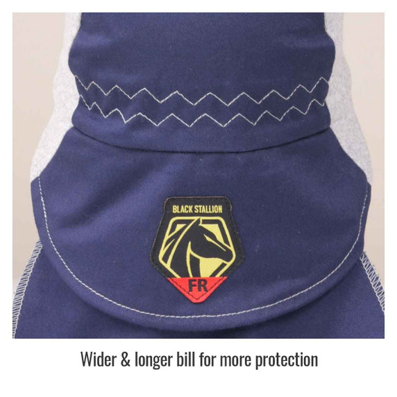 Black Stallion AH1630-NG FR Cotton Welding Cap with Hidden Bill Extension, Navy/Gray, Medium