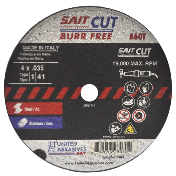 United Abrasives SAIT 23070 4x.035x3/8 A60T Burr Free Thin High Speed Cut-off Wheels, 100 pack