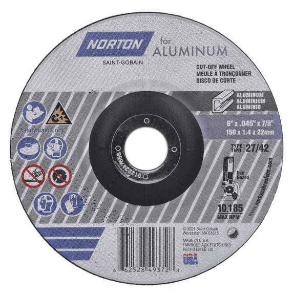 Norton 66252849372 6x.045x7/8 in. - Type 27/42 Right Angle Cut-Off Wheel – Aluminum, 25 pack