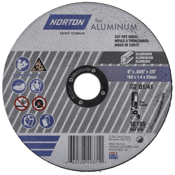 Norton 66252849371 6x.045x7/8 in. - Type 01/41 Right Angle Cut-Off Wheel – Aluminum, 25 pack
