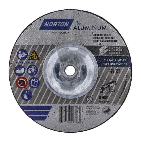 Norton 66252849378 7x1/4x5/8-11 - Aluminum Grinding, Type 27, 10 pack