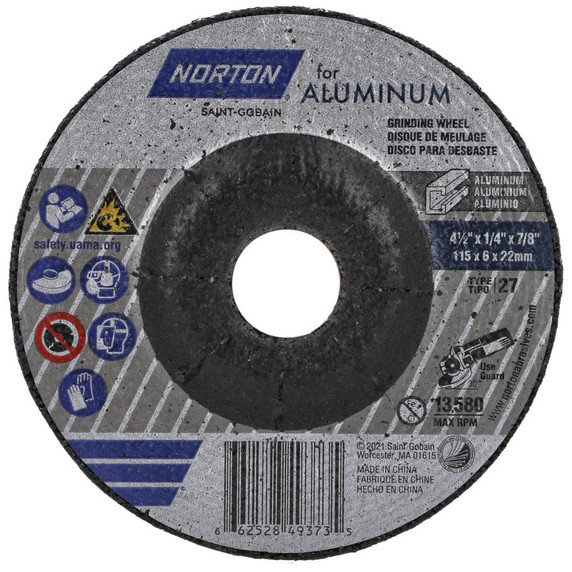 Norton 66252849373 4-1/2x1/4x7/8 - Aluminum Grinding, Type 27, 25 pack